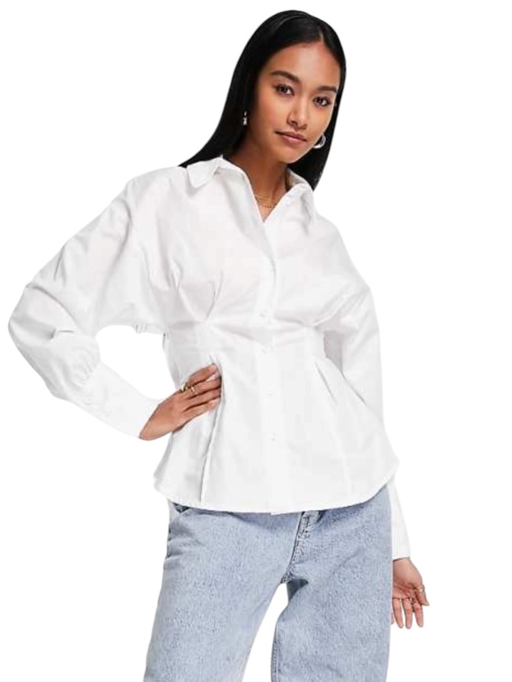 White Poplin Shirt with Cinch Waist made by Cider(NWT)